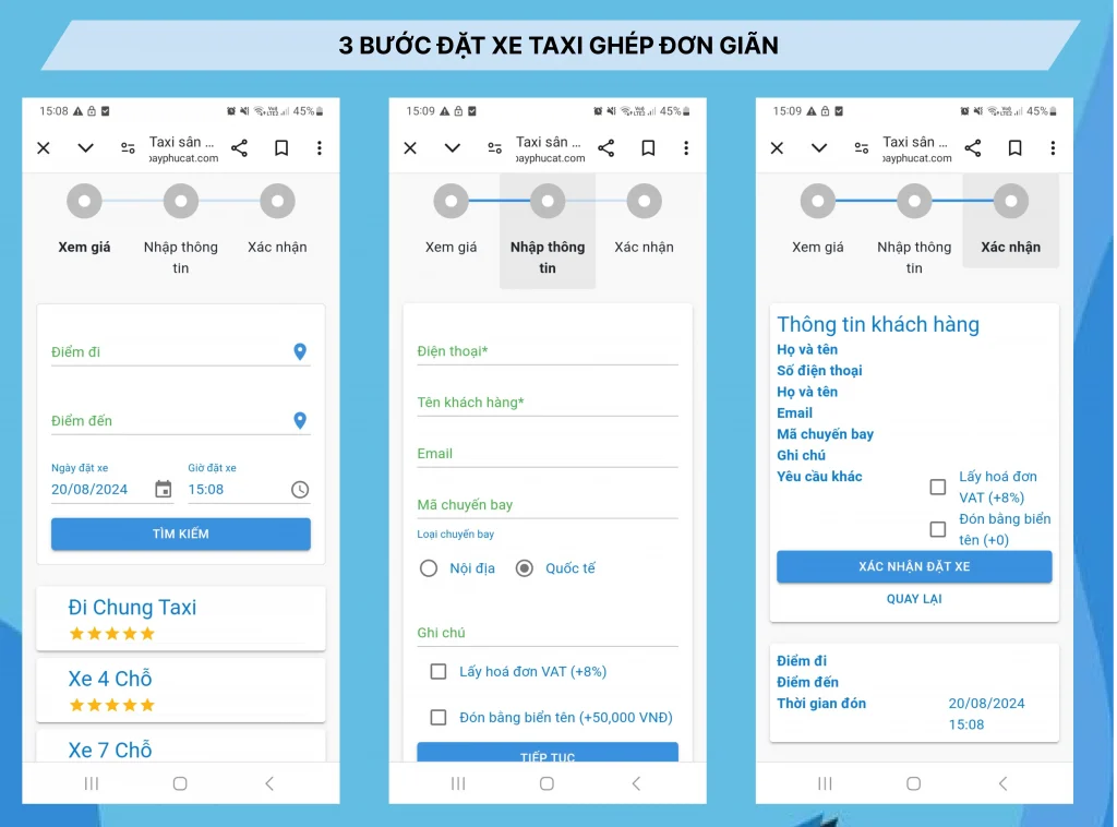 Dịch vụ taxi ghép sân bay Phù Cát